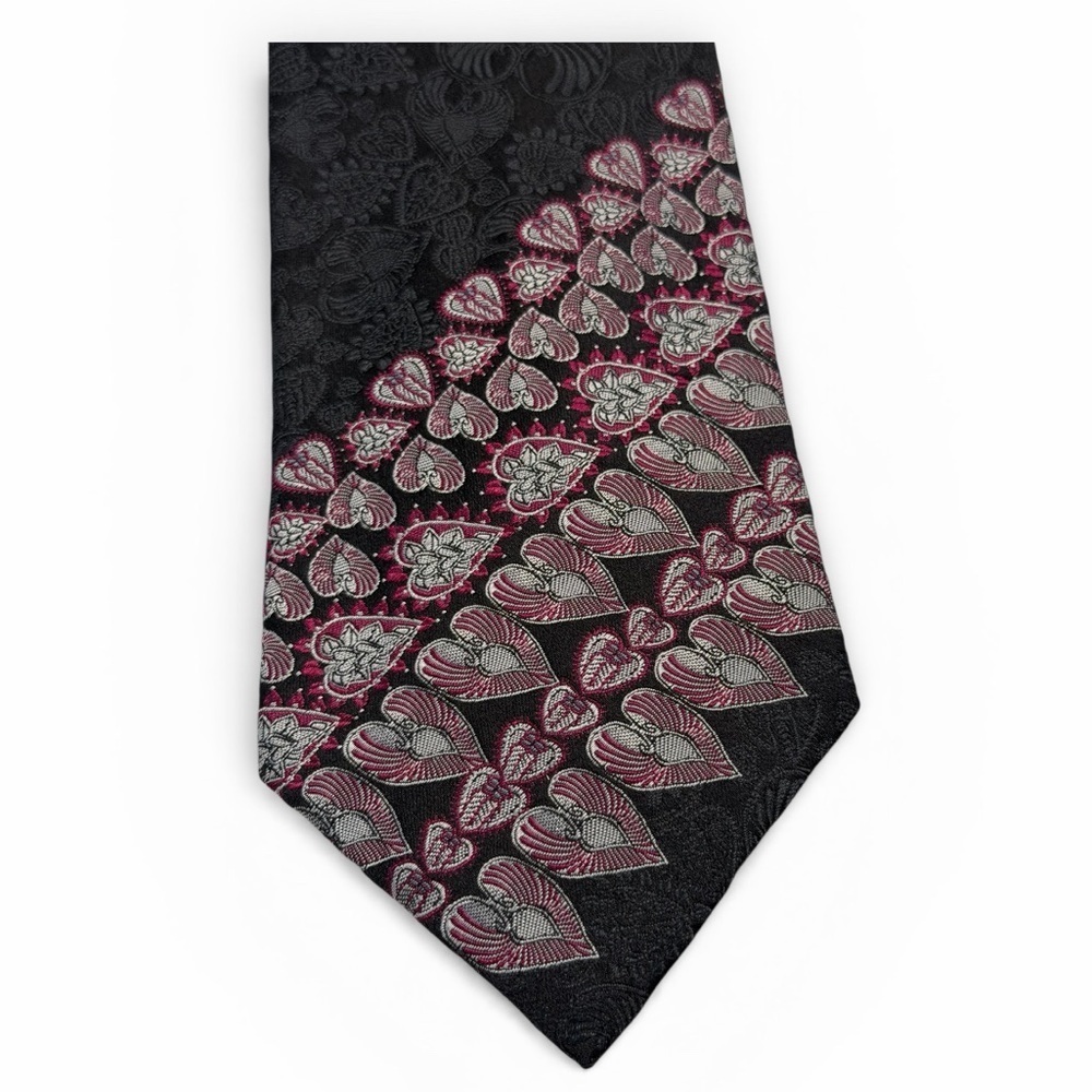 Versace “Style” Silk Tie Black and Pink Heart Design